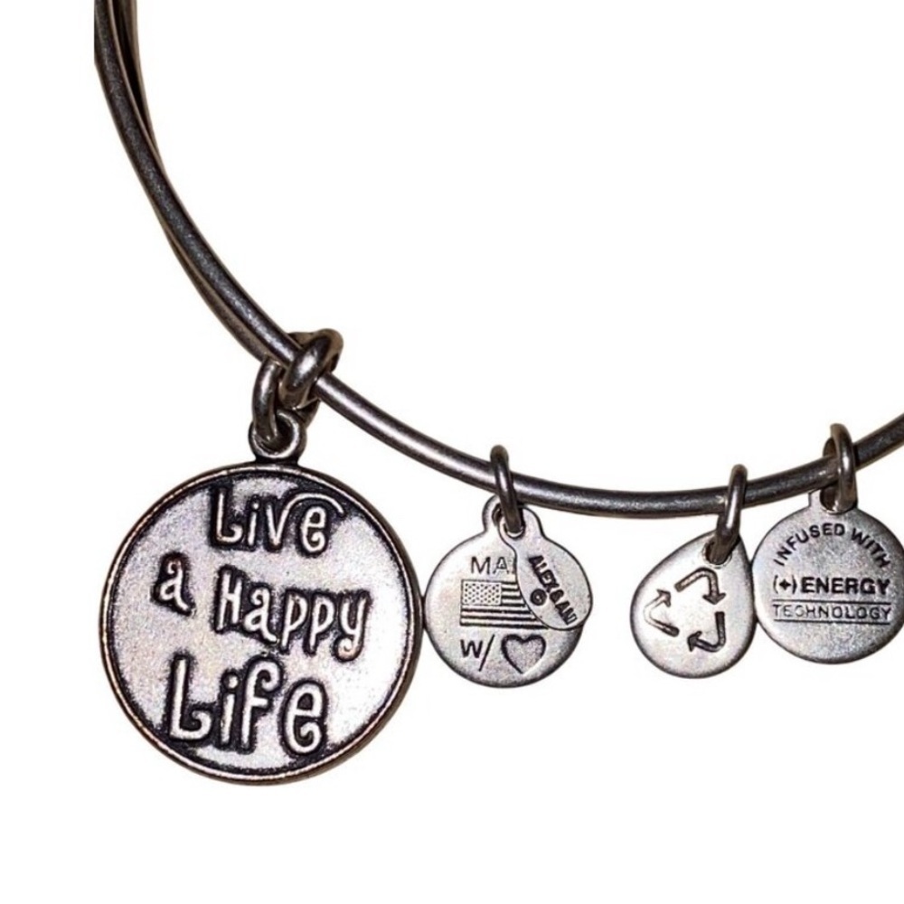 Alex & Ani 2013 energy “Live a Happy Life” Silver tone Charm adjustable bangle